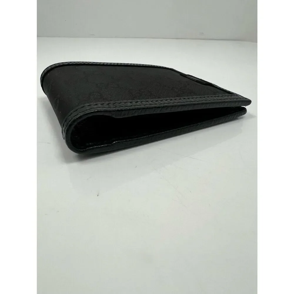 Gucci GG Black Canvas With Grained Leather Trim Bi fold Men wallet with Insert